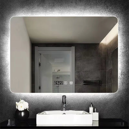 Rectangle Wall Mounted Smart Mirror in Bathroom with LED Light Time/Temperature Display Anti-Fog Touch Switch Vanity Mirrors