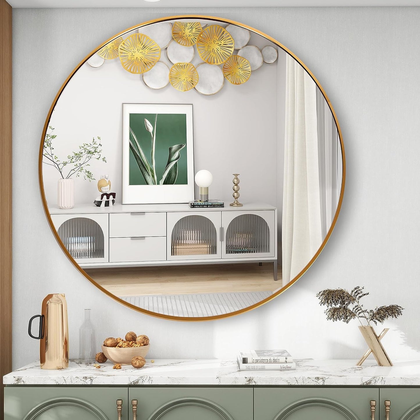 round Wall Mirror 19.6" Gold Metal Frame Circle Mirror Wall Mounted Mirror for Bathroom, Vanity, Living Room, Home Decor