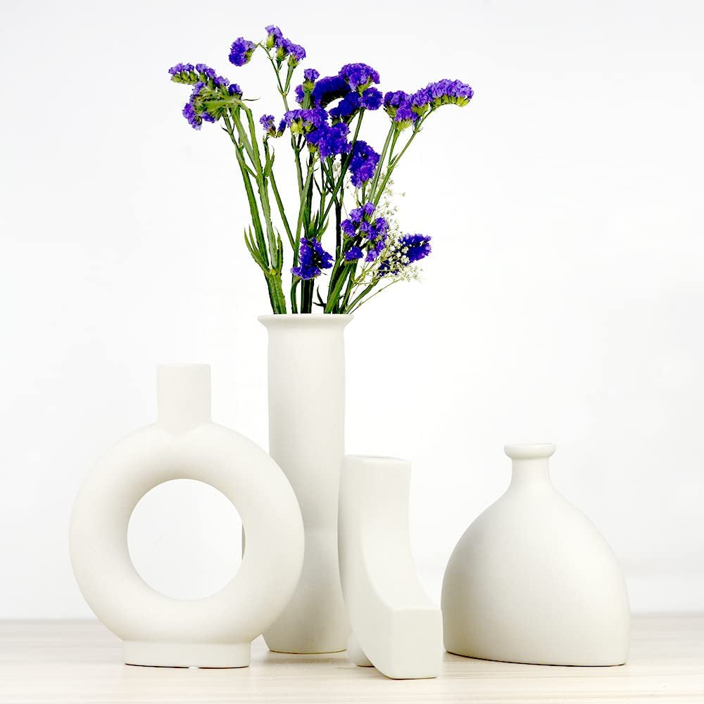 Ceramic Flower Vases, Nordic Minimalism Style Ceramic Vase Creative Vases for Centerpieces, Kitchen, Office or Living Room Home Decor, Modern Geometric Decorative Abstraction Vases