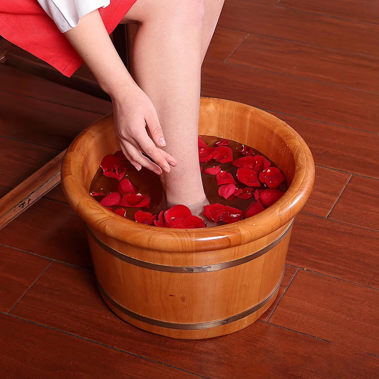 Foot Bathtub Wooden Bucket Foot Bath Barrel Foot Soaking Basin Spa Tub Solid Wood Basin Foot Wash Basin for Household