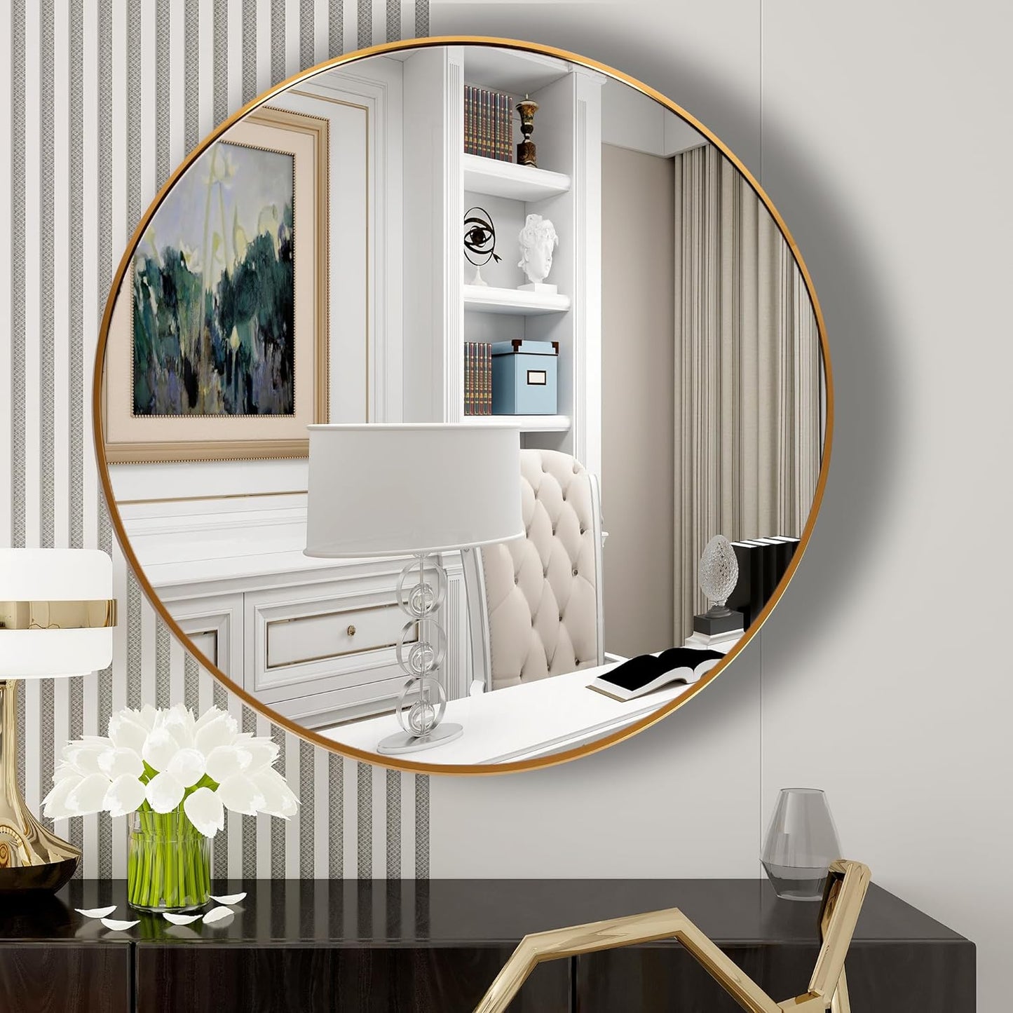 round Wall Mirror 19.6" Gold Metal Frame Circle Mirror Wall Mounted Mirror for Bathroom, Vanity, Living Room, Home Decor