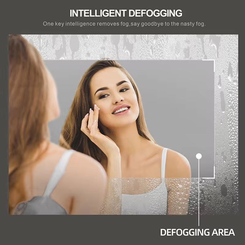 Rectangle Wall Mounted Smart Mirror in Bathroom with LED Light Time/Temperature Display Anti-Fog Touch Switch Vanity Mirrors