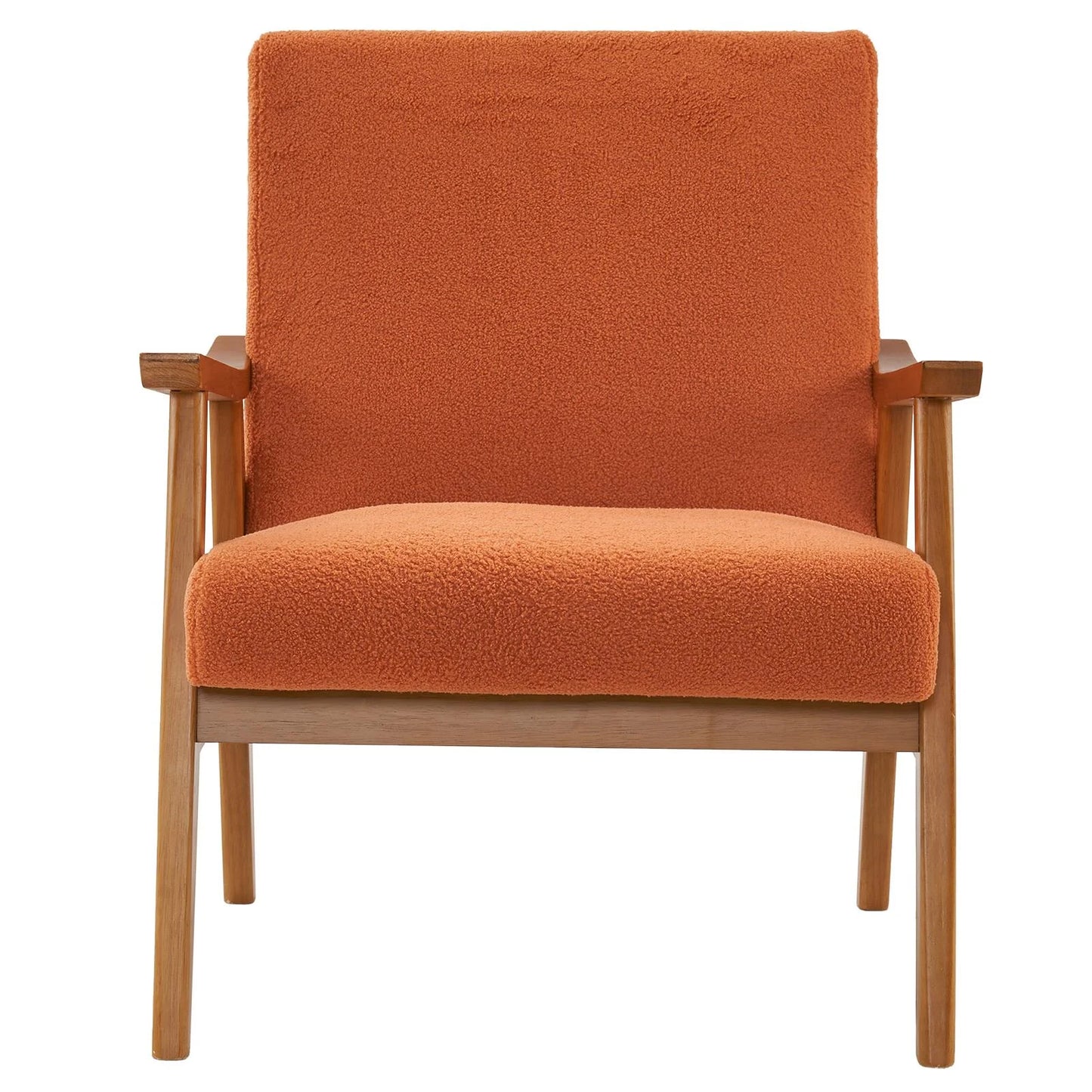 Mid-Century Modern Arm Chair with Solid Wood Frame,Teddy Velvet Fabric Club Chair,Orange