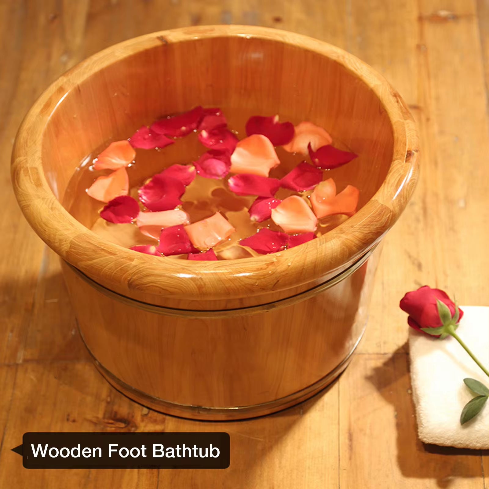 Foot Bathtub Wooden Bucket Foot Bath Barrel Foot Soaking Basin Spa Tub Solid Wood Basin Foot Wash Basin for Household