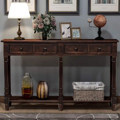 Retro Console Table Sofa Table for Entryway with Drawers and Shelf Living Room Table (Antique Navy)