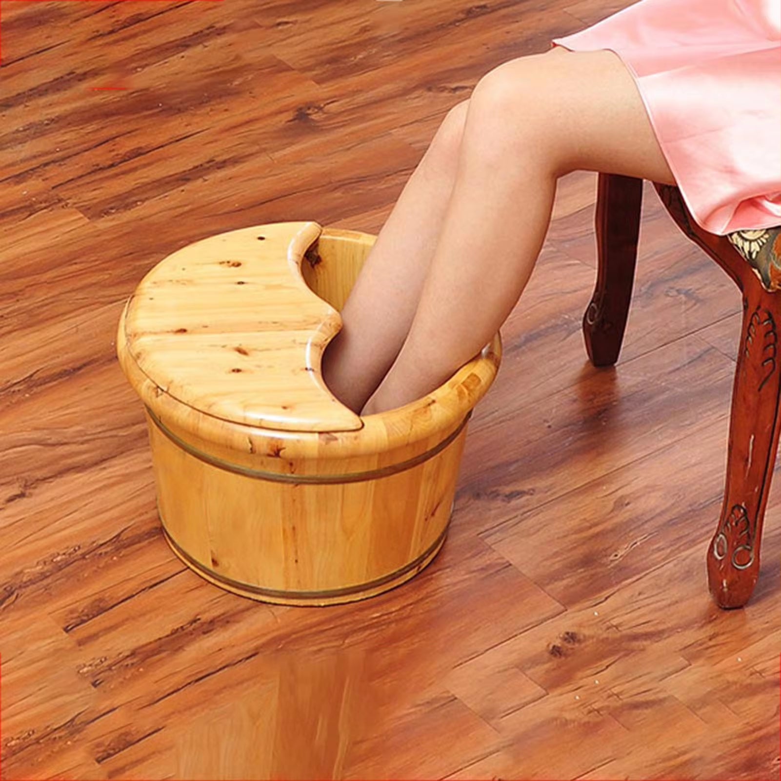 Foot Bathtub Wooden Bucket Foot Bath Barrel Foot Soaking Basin Spa Tub Solid Wood Basin Foot Wash Basin for Household